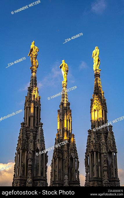 Spires of the 14th century Milan Cathedral (Duomo di Milano) in Milan, Italy, Europe