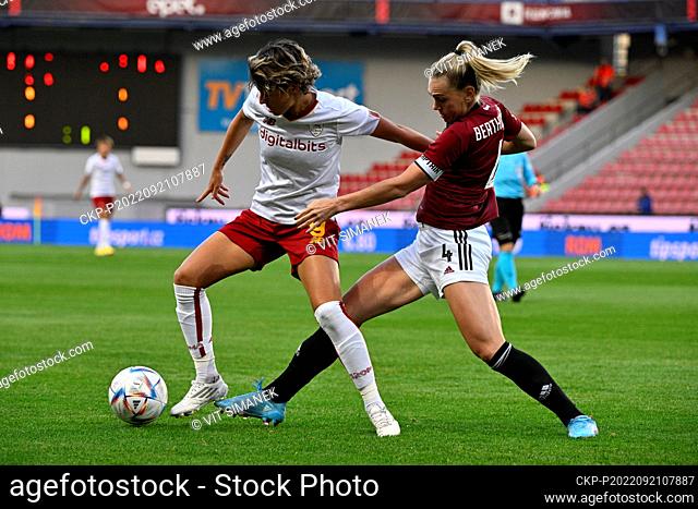 Valentina Giacini of Roma, left, and Petra Bertholdova of Sparta in action during the women's Champions League 2nd round qualification game AC Sparta Praha vs...