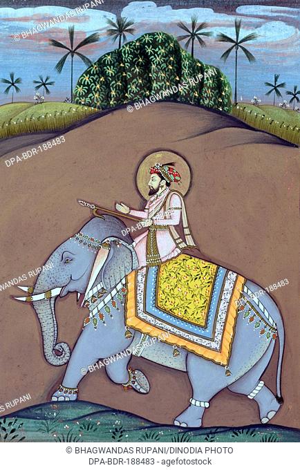 Miniature painting of Mughal Emperor Shah Jahan Sitting on Elephant