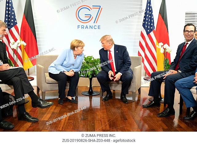 August 26, 2019 - Biarritz, France - US President DONALD TRUMP and ANGELA MERKEL at the G7 Summit in Biarritz, France (Credit Image: © White House/ZUMA...