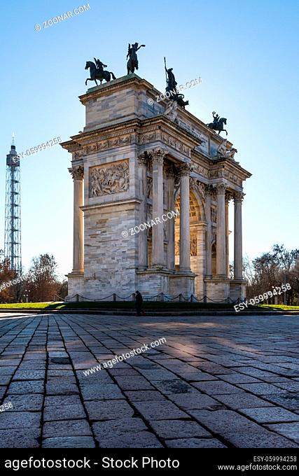 Arco della Pace (Porta Sempione) Sunrise in Milan Italy Traveling Sightseeing Destination Winter 2016 Blue Sky Outdoors Beautiful Monument Architecture