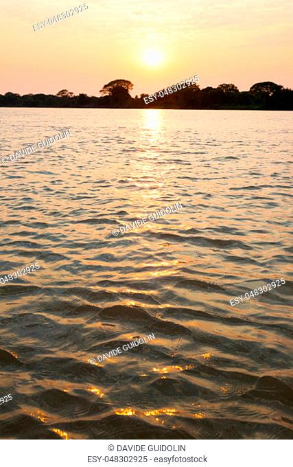 Sundown from Pantanal. Brazilian wetland region. Panorama from Brazil