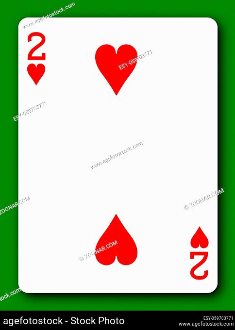 A 2 Two Deuce of Hearts playing card with clipping path to remove background and shadow