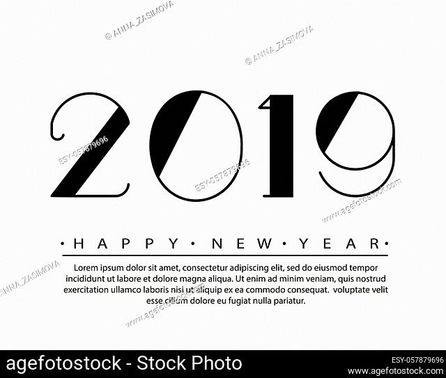 2019 Happy new year Text Design Vector illustration. Banner with 2019 Numbers on white Background. Numbers minimalist style. Design of greeting card