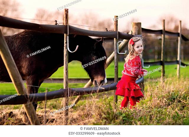 Little girl feeding horse Stock Photos and Images | agefotostock