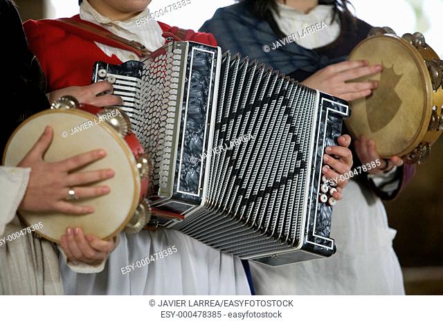 Basque Folklore, Accordion and tambourine, Trikitixa, Gipuzkoa, Euskadi, Spain