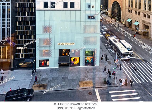 New York City, Manhattan, Midtown. Looking Down at the Intersection of Fifth Avenue and East 57th Street
