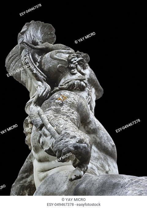 Achilleion palace, Corfu, Greece - August 24, 2018: Sculpture of the dying achilles in achilleion palace corfu isolated with black background