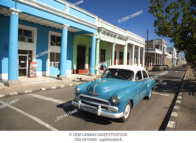 Old American car at the Paseo del Prado or so called Boulevard, Cienfuegos, Cuba, West Indies, Central America