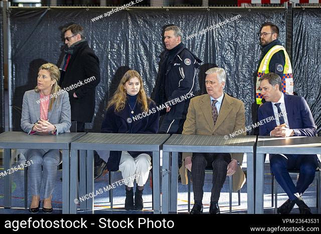 Interior Minister Annelies Verlinden, Crown Princess Elisabeth, King Philippe - Filip of Belgium and Prime Minister Alexander De Croo pictured during a visit of...