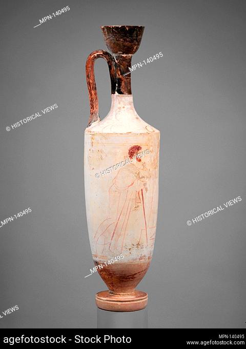 Terracotta lekythos (oil flask). Attributed to the Triglyph Painter; Period: Classical; Date: ca. 420-400 B.C; Culture: Greek