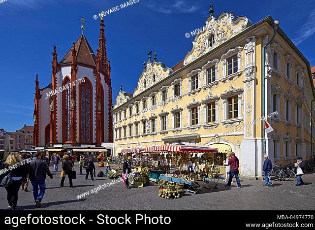 Upper market with Marienkapelle and Falkenhaus, Wuerzburg, Lower Franconia, Bavaria, Germany, Europe