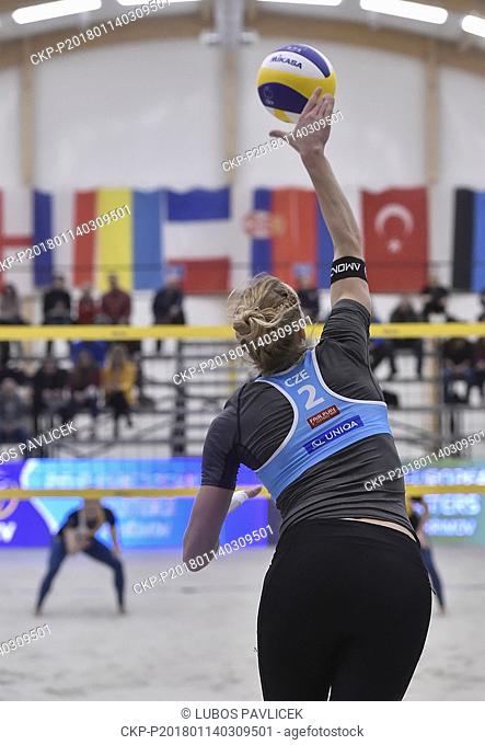 Czech Michala Kvapilova in action during women Beach Volleyball CEV European Championship Tour Masters semifinal match Kolocova and Kvapilova vs Anniina...