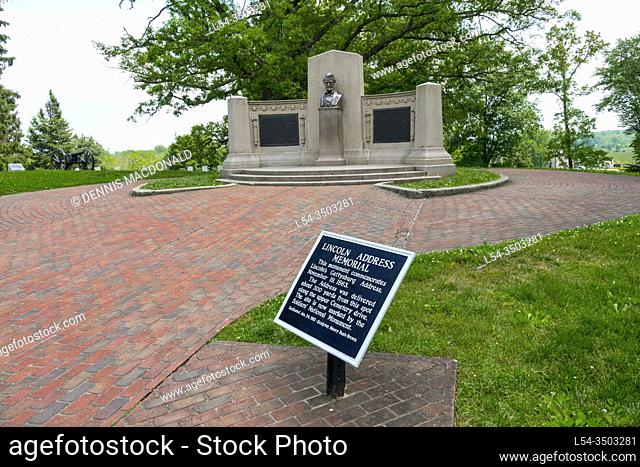 President Abraham Lincoln address memorial monument Gettysburg National Cemetery Gettysburg National Civil War Battlefield Military Park Pennsylvania PA
