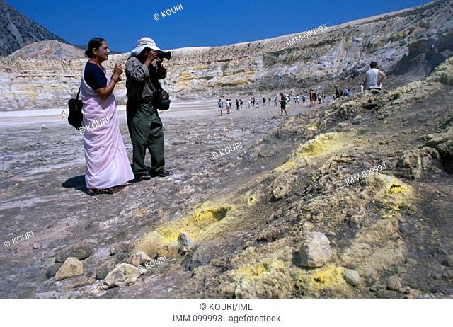 Dodecanese, Nisyros Stefanos volcano Indian tourists, woman in saree
