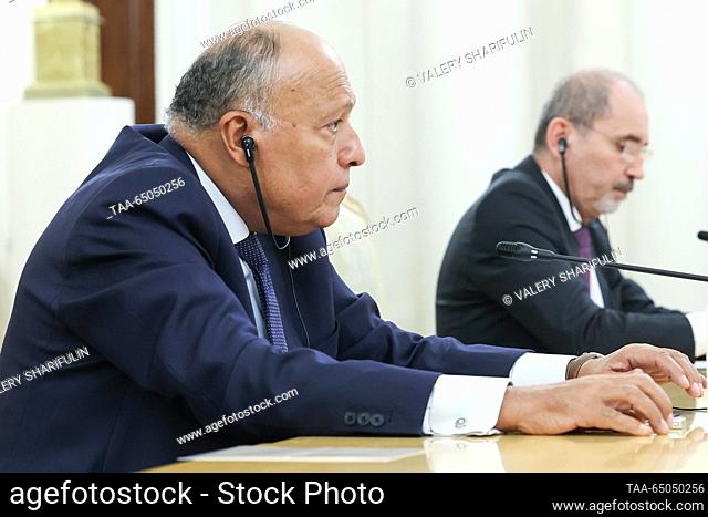 RUSSIA, MOSCOW - NOVEMBER 21, 2023: Egypt's Foreign Minister Sameh Hassan Shoukry looks on during ameeting of Russia's Foreign Minister Sergei Lavrov with his...