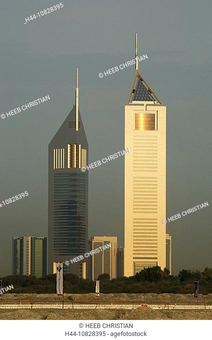 emirate Towers, skyscraper, skyline, architecture, Jumeirah, mood, dusk, twilight, office, hotel, Dubai, United Arab E