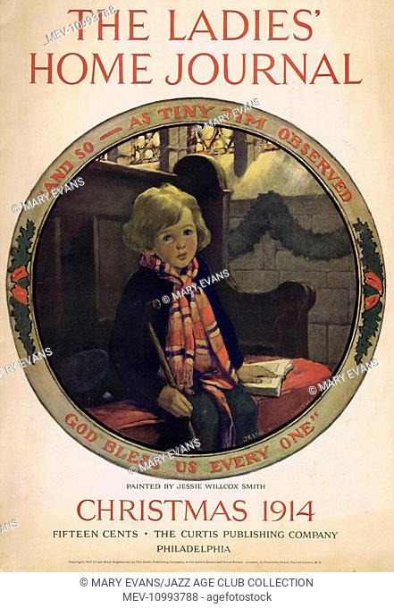 Christmas Cover for Ladies Home Journal 1914 - And so as Tiny Tim Observed - God Bless us Every one