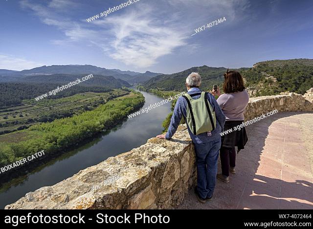 Looking at the Ebro river and the Barrufemes pass in Miravet, seen from the Miravet castle (Ribera d'Ebre, Tarragona, Catalonia, Spain)