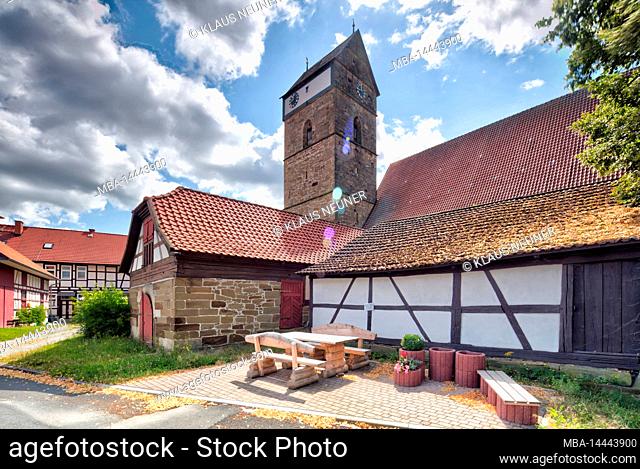 Maria Magdalena church, church castle, house facade, summer, Milz, Römhild, Thuringia, Germany, Europe