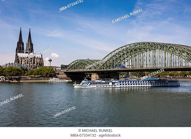 Rhine bridge and Cathedral of Cologne above the Rhine, Germany