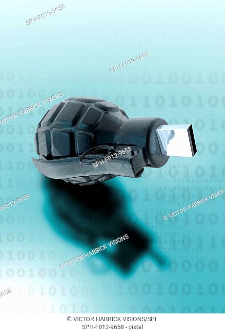 Grenade with usb (universal serial bus) device, illustration
