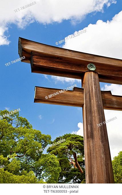 Japan, Tokyo, Meiji Jingu Shrine, part of Torri Gate