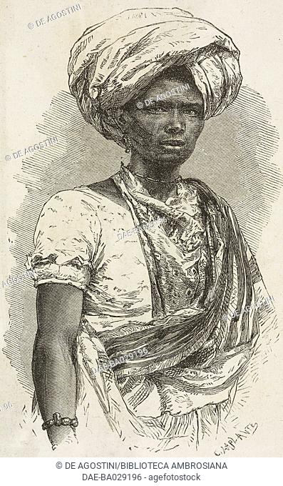 Brazilian woman of colour, drawing by Alphonse de Neuville (1835-1885) from a photograph, from A Journey in Brazil, 1865-1866