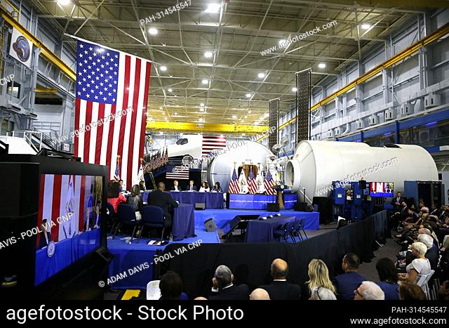 United States United States Vice President Kamala Harris speaks during a roundtable for the National Space Council Meeting at the NASA Johnson Space Center in...