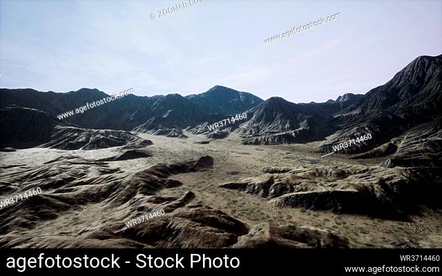 mountain landscape in high altitude with rays of light