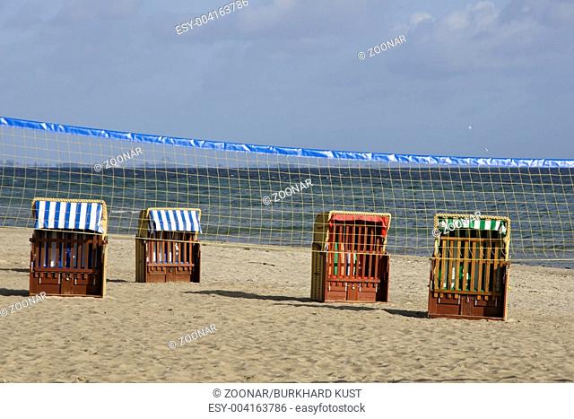 Beach with beach-chairs in Dahme, Baltic Sea, Germ