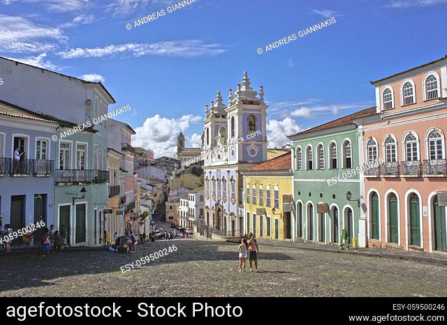 Salvador de Bahia, Pelourinho view with colorful buildings, Brazil, South America
