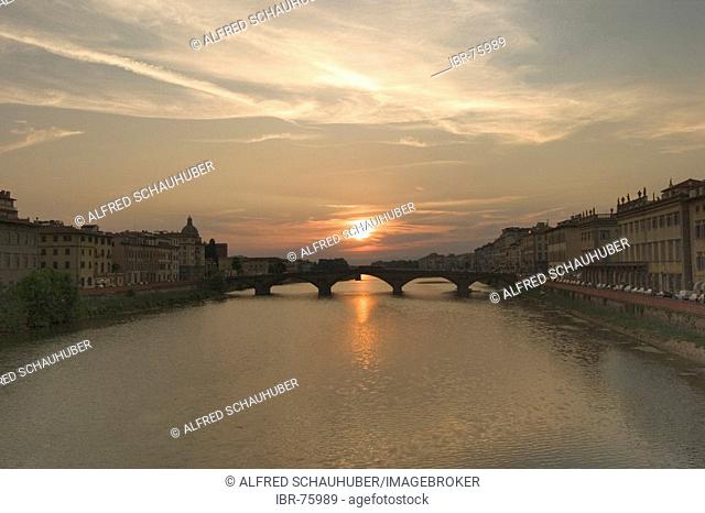Ponte Santa Trinita in Florence (Italy) by sunset