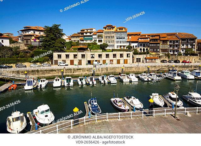 Fishing port Marina. Fishing village of Llanes, Cantabrian Sea, Asturias, Spain Europe