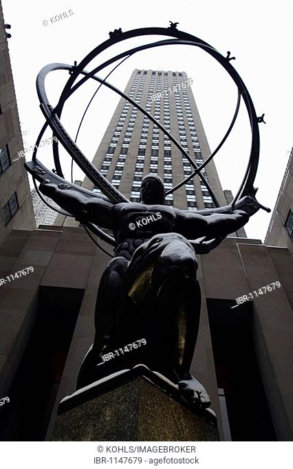 Atlas statue, Rockefeller Center, Manhattan, New York City, USA, United States of America