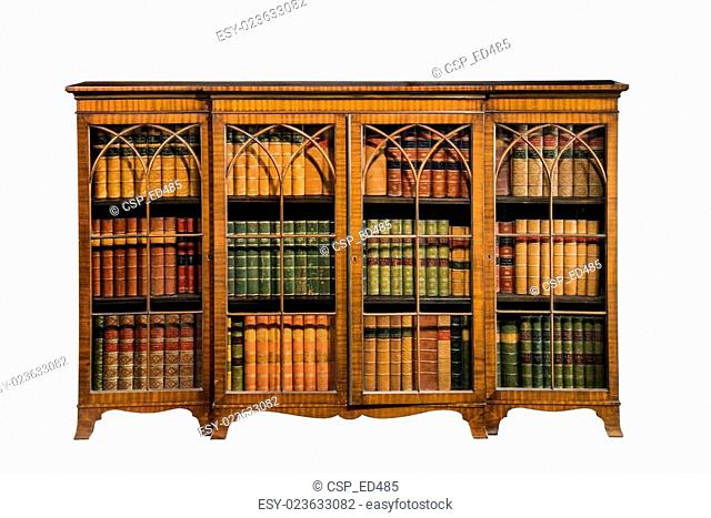 Bookcase With Glass Doors Stock Photos, White Bookcase Cabinet With Glass Doors