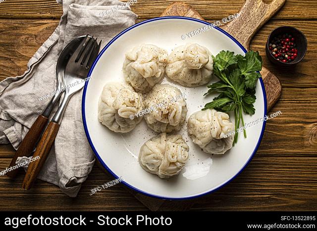 Khinkali - traditional Georgian dumplings filled with ground meat