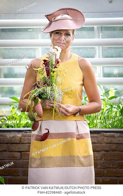 Queen Maxima of The Netherlands opens the renovated tropical greenhouse complex in the Hortus Botanicus tropical garden in Leiden, The Netherlands