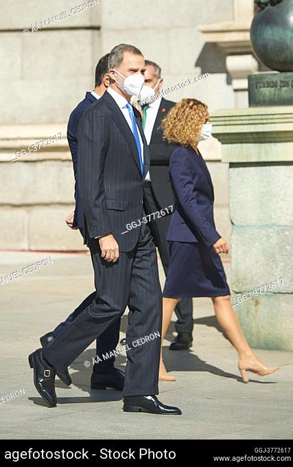 King Felipe VI of Spain, Pedro Sanchez, Prime Minister, Meritxel Batet attends '40th anniversary of February 23, 1981' at Congress of Deputies on February 23