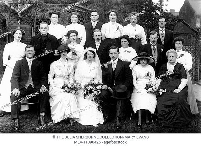 Group photo, wedding of Robert Ferguson and Ada Egerton, West Ham, East London, May 1914