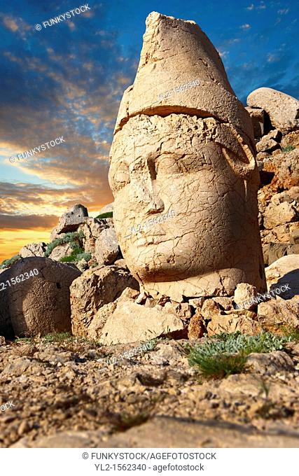 Pictures of the statues of around the tomb of Commagene King Antochus 1 on the top of Mount Nemrut, Turkey . In 62 BC, King Antiochus I Theos of Commagene built...