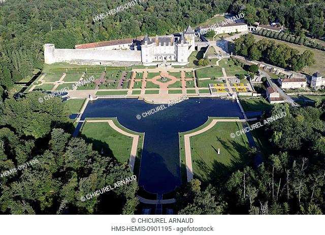 France, Charente Maritime, Saint Porchaire, la Roche Courbon castle (aerial view)