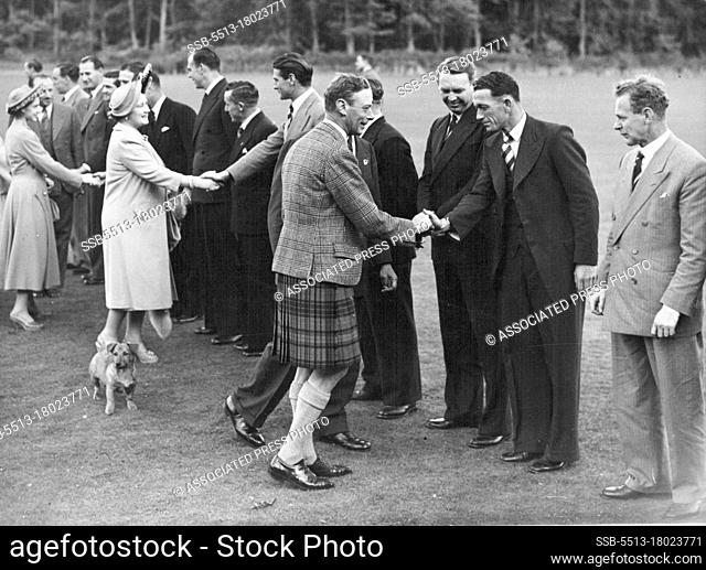 """Aussies"" At Balmoral -- The King and Queen and Princess Margaret, extreme left, seen greeting Members of The Victorious Australian Test Cricketing side on...