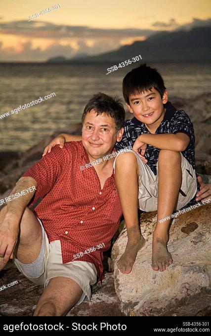 Photographer Roger Ressmeyer and his 7-year-old son Ryan on Nevis while attending the wedding of photographer Seth Resnick