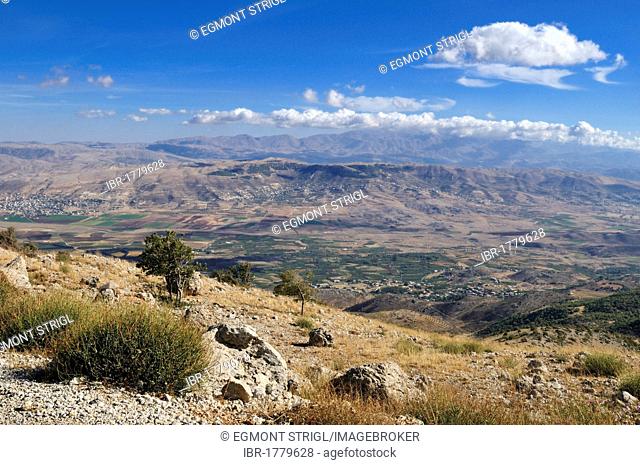 View over Bekaa Valley with Mount Hermon, Lebanon, Middle East, West Asia