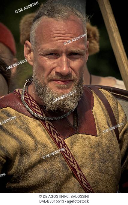 Viking with beard, Festival of Slavs and Vikings, Centre of Slavs and Vikings, Jomsborg-Vineta, Wolin island, Poland. Slavic and Viking civilisation