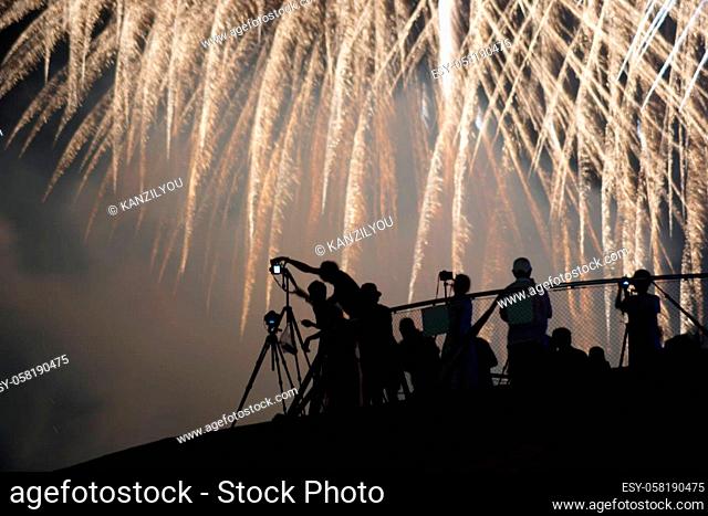 Fireworks and people silhouette. Shooting Location: Yokohama-city kanagawa prefecture
