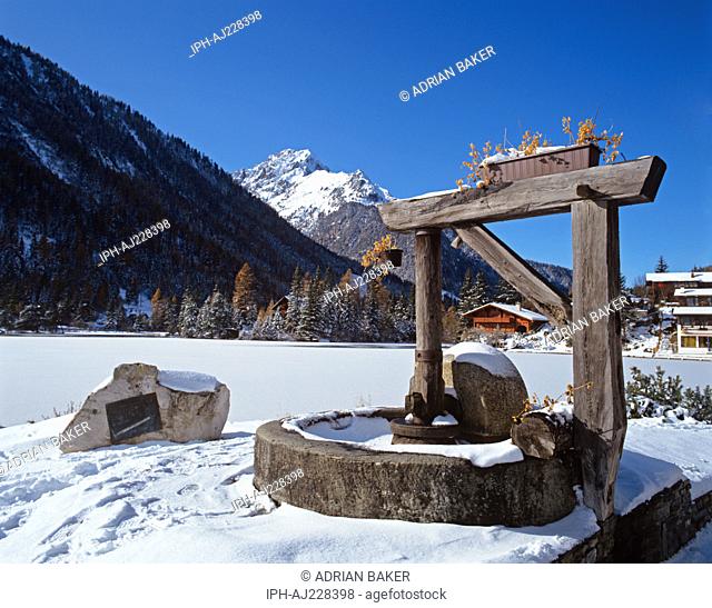 View across the frozen Lac de Champex at the Valais winter resort of Champex