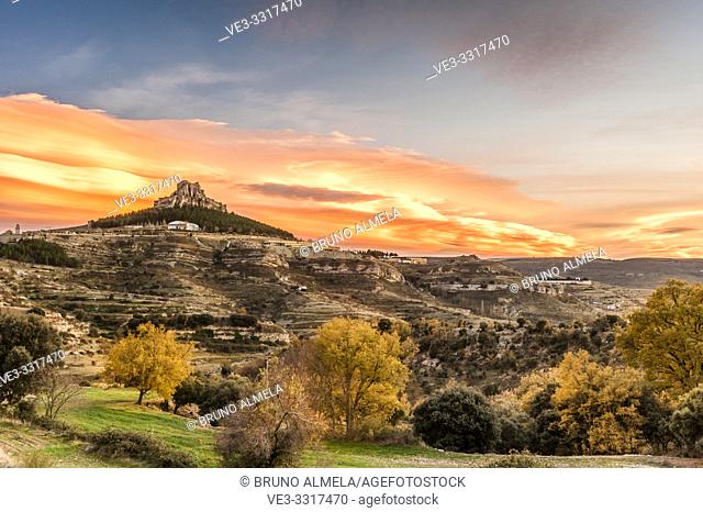 Sunset over medieval town Morella (Province of Castellon, Region of Valencia, Spain)