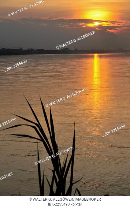 Sunset, Mekong river, on the border between Thailand and Laos, Asia, PublicGround